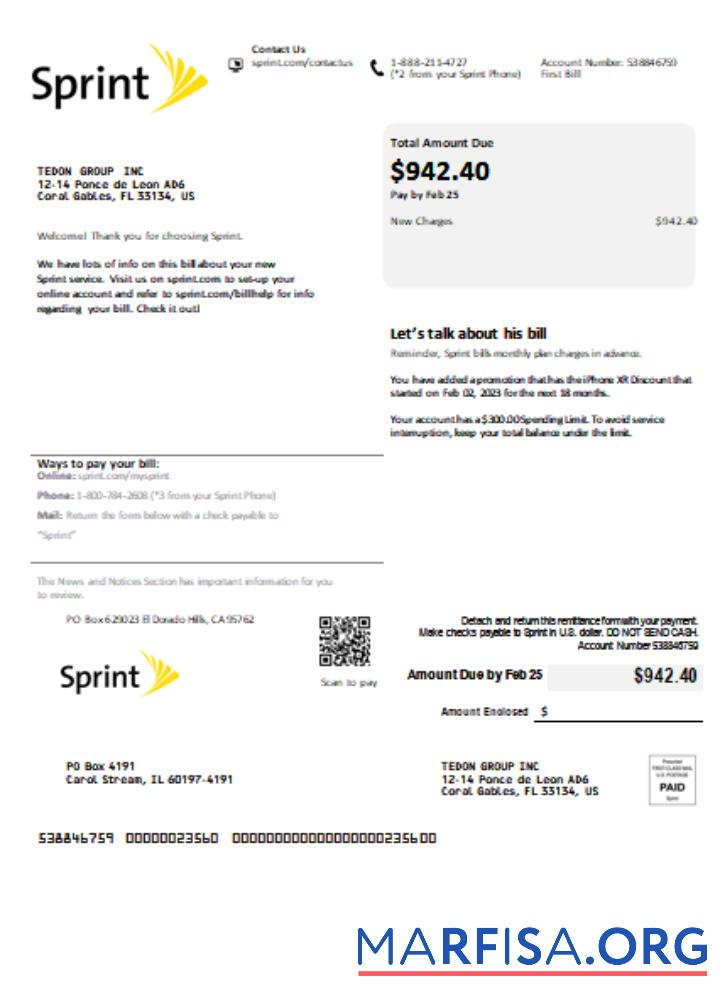 Realistic Sprint (T Mobile) utility business bill, SCR example